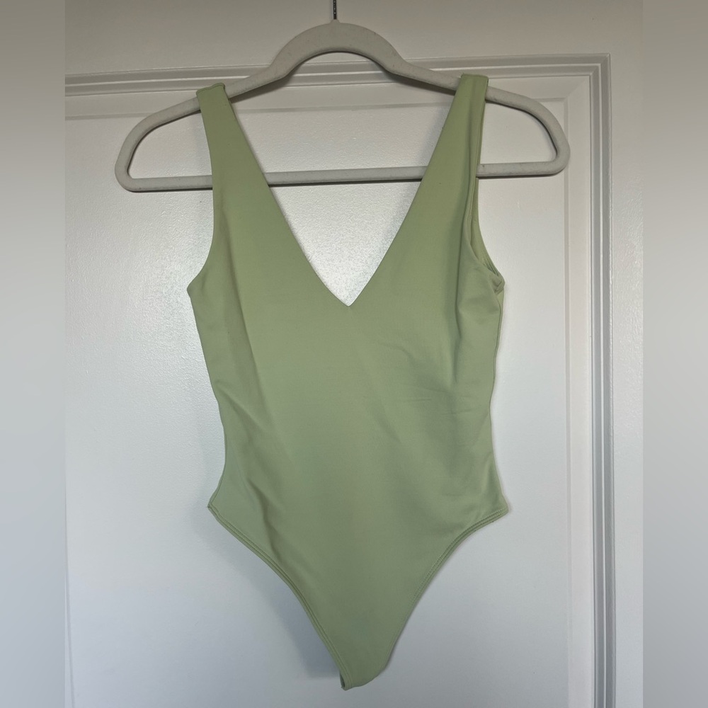 Aritzia Sage Green V-Neck Bodysuit
